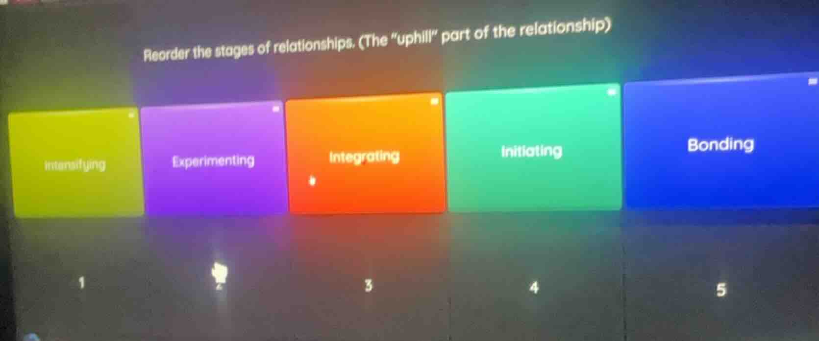 reorder the stages of relationships. (the \uphill\ part of the relation…
