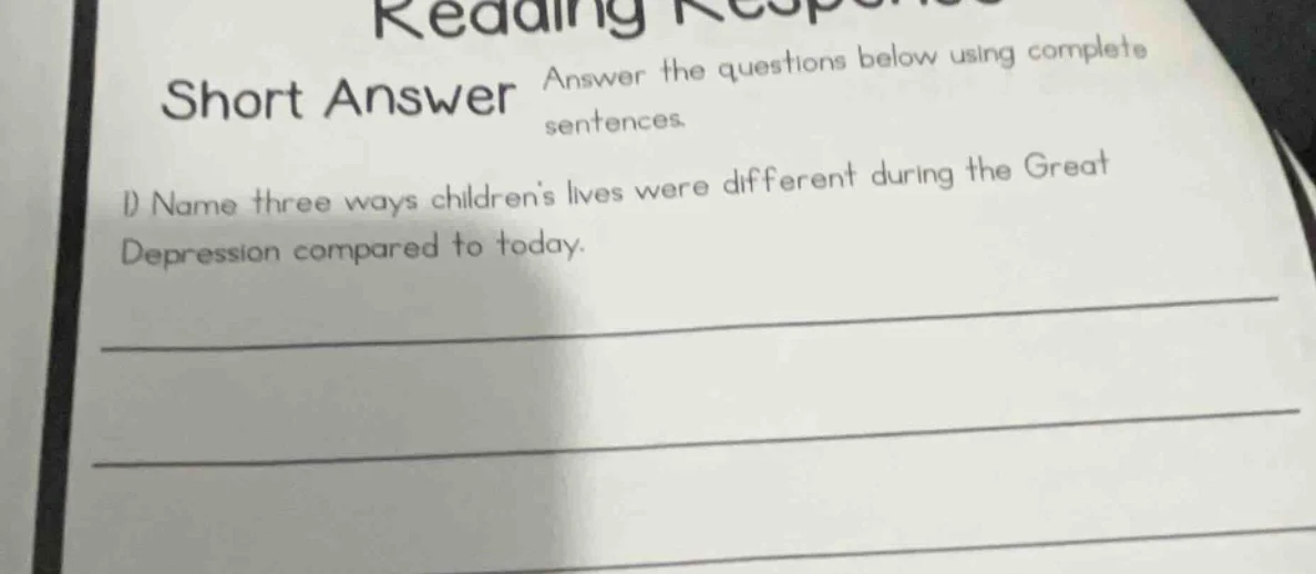 reading short answer answer the questions below using complete sentence…