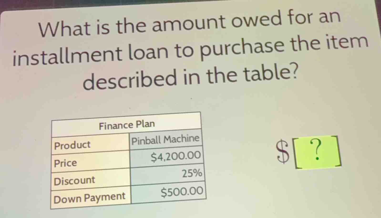 what is the amount owed for an installment loan to purchase the item de…