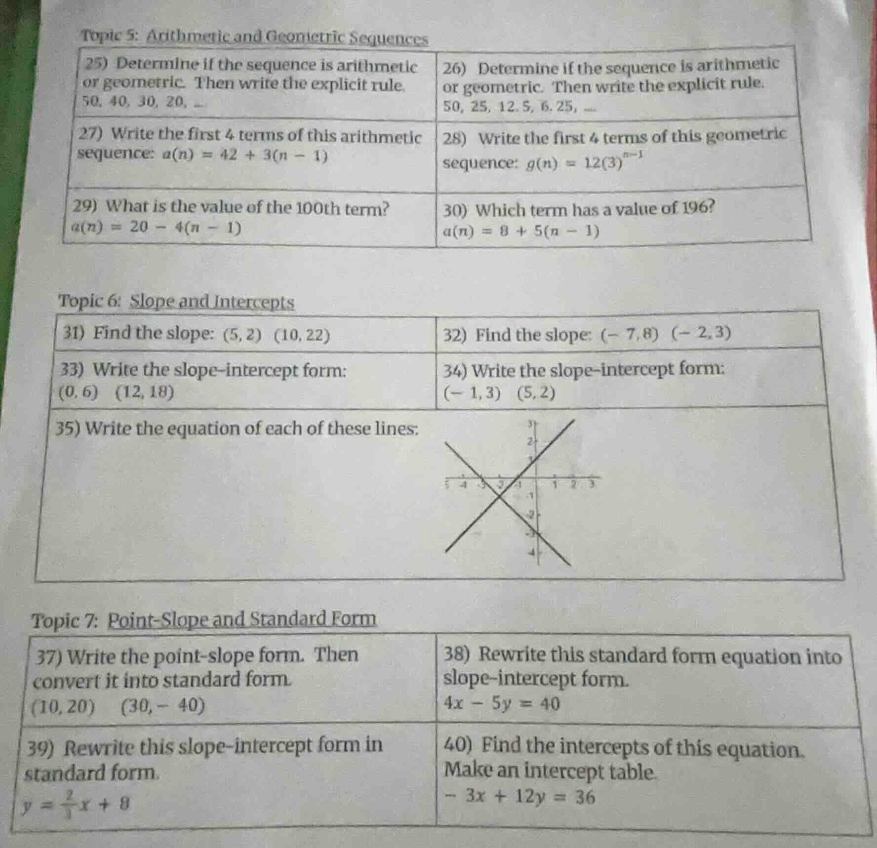 topic 5: arithmetic and geometric sequences 25) determine if the sequen…