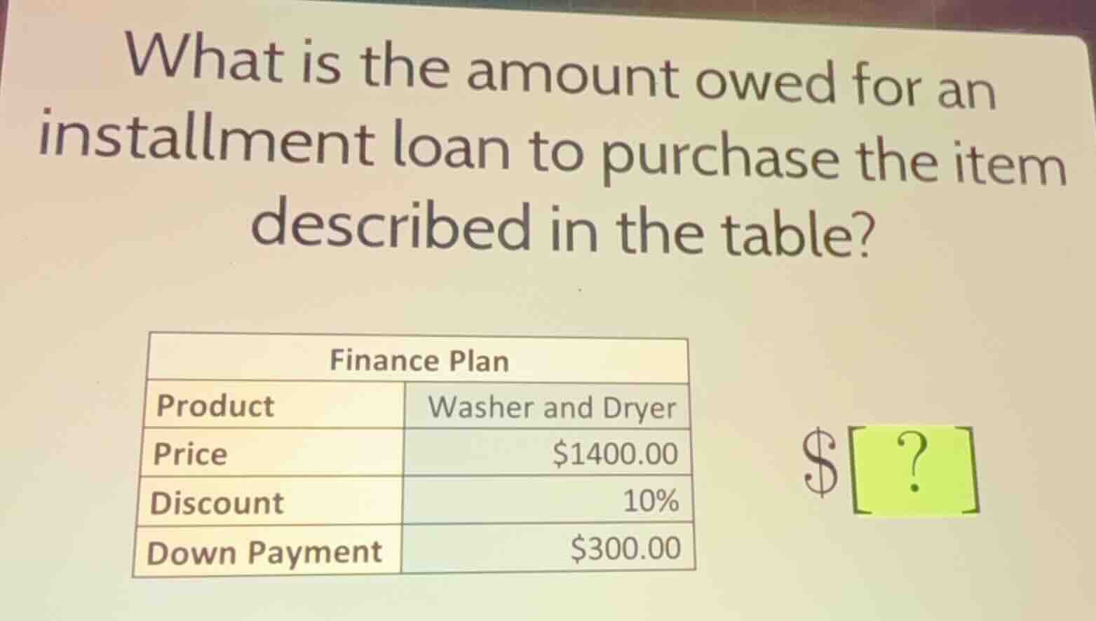 what is the amount owed for an installment loan to purchase the item de…