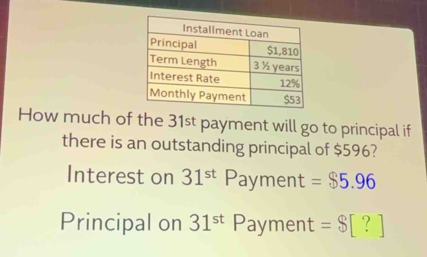 installment loan principal $1,810 term length 3 ½ years interest rate 1…