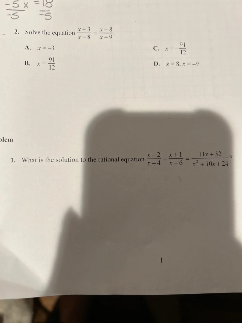 2. solve the equation \\(\\frac{x + 3}{x - 8} = \\frac{x + 8}{x + 9}\\)…