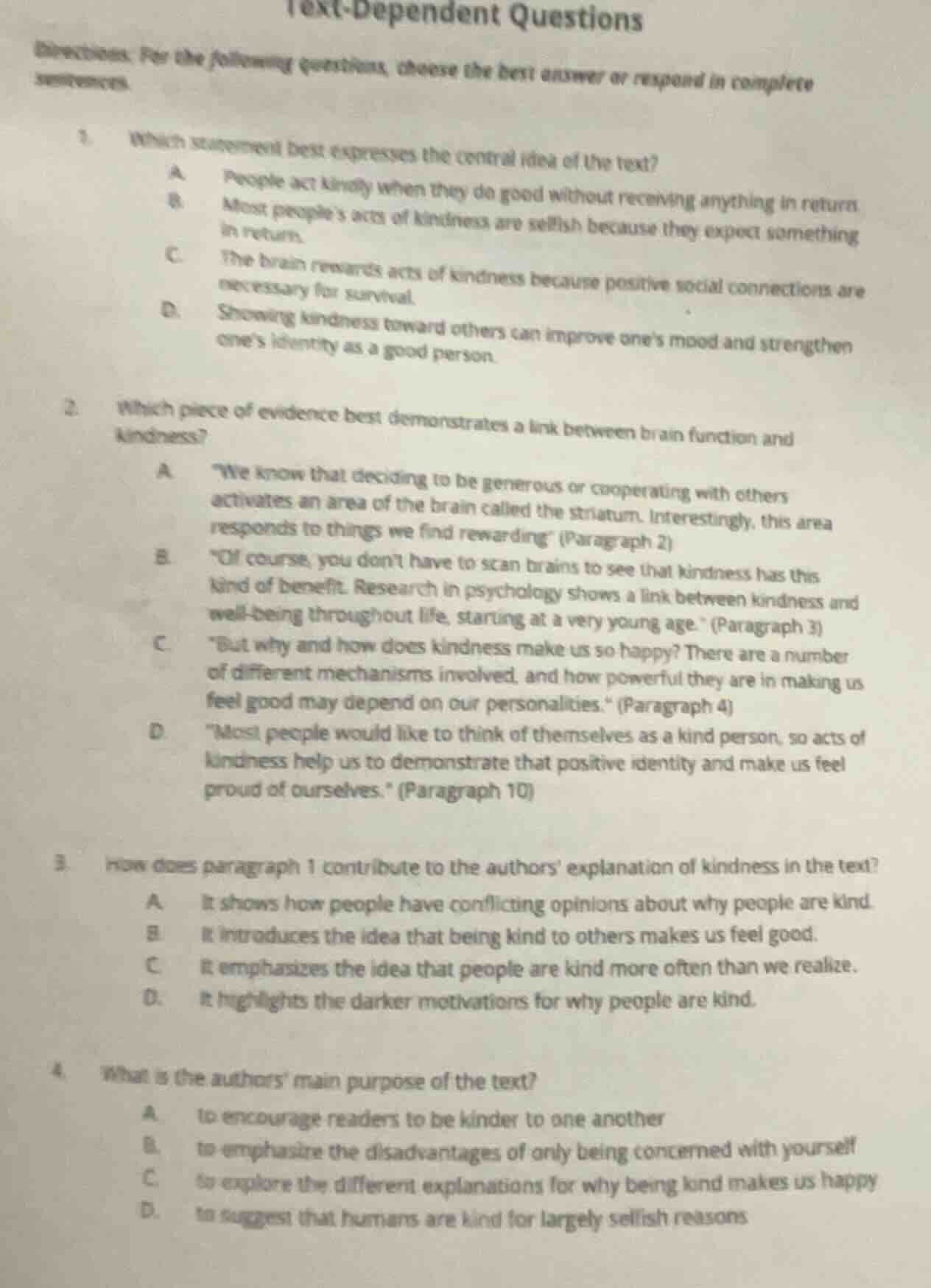 text - dependent questions directions: for the following questions, cho…