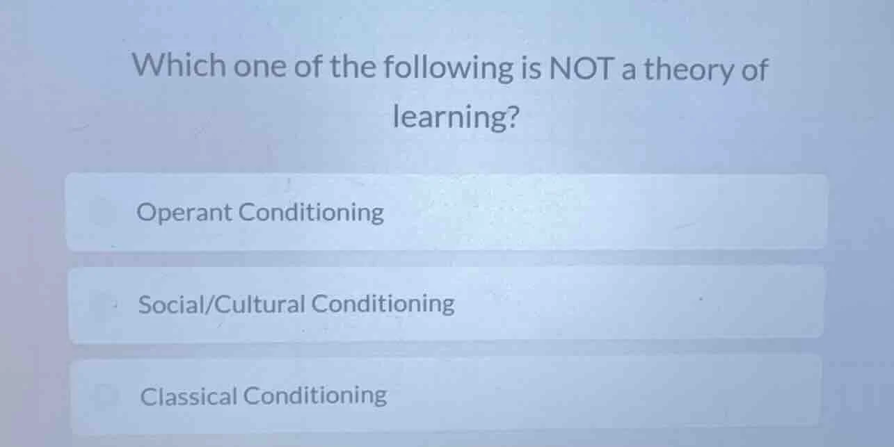 which one of the following is not a theory of learning? operant conditi…