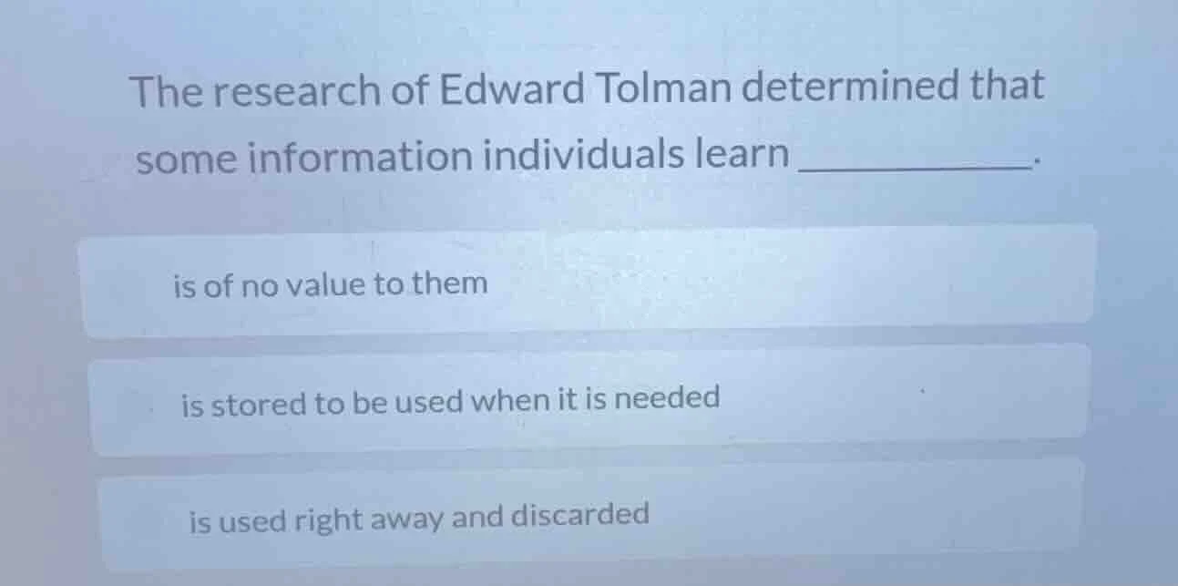 the research of edward tolman determined that some information individu…