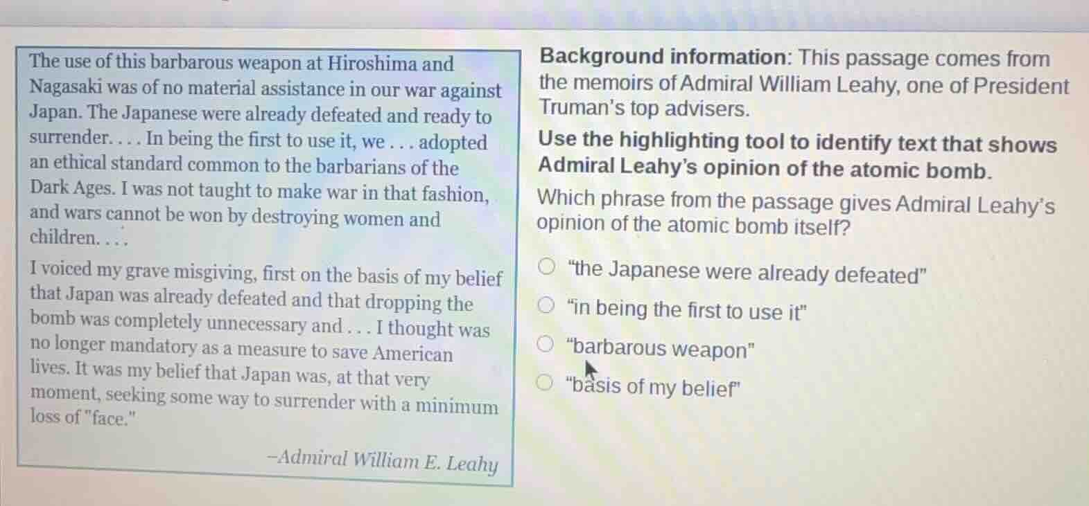 the use of this barbarous weapon at hiroshima and nagasaki was of no ma…