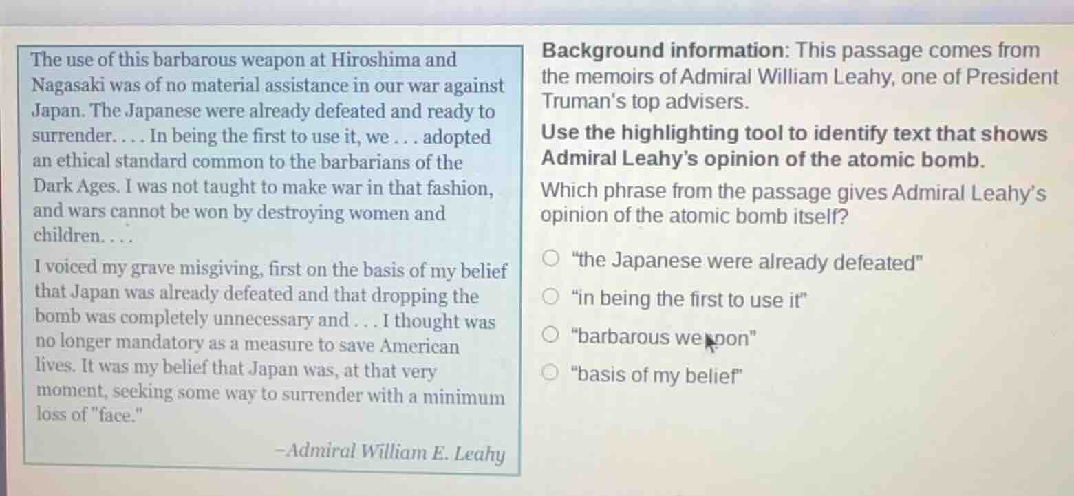 the use of this barbarous weapon at hiroshima and nagasaki was of no ma…