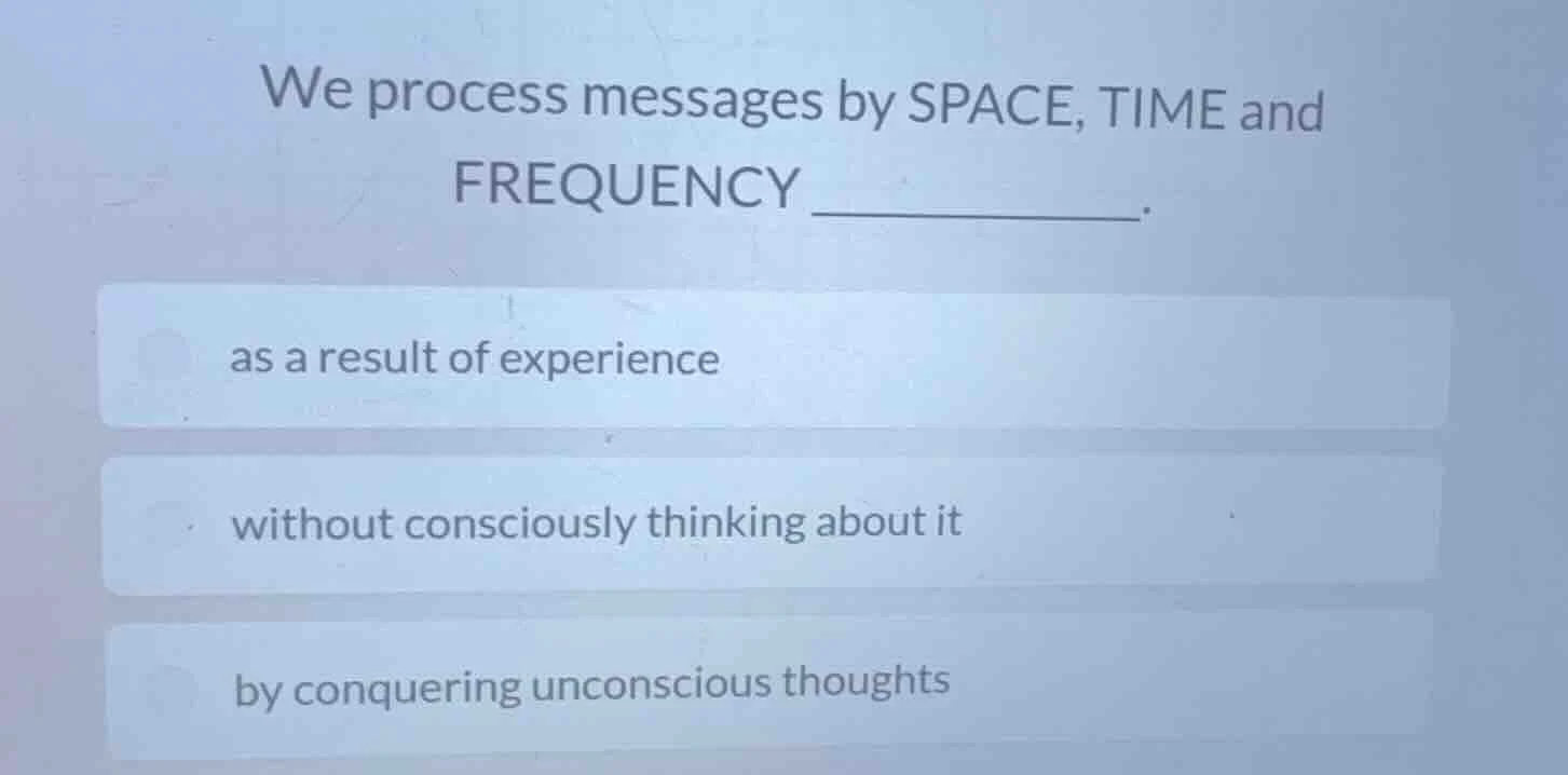 we process messages by space, time and frequency ______. as a result of…
