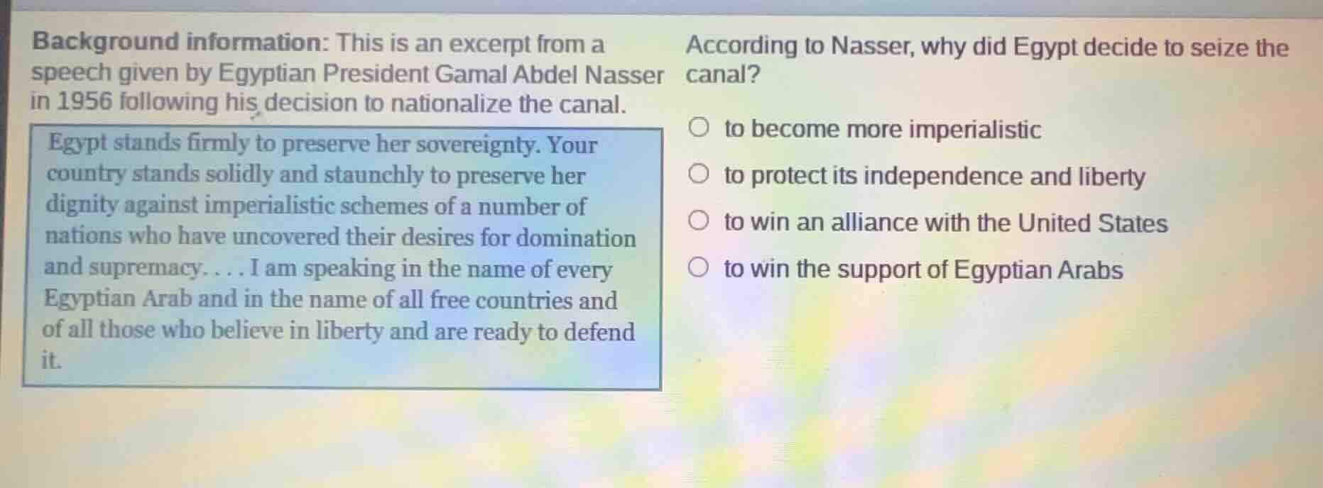 background information: this is an excerpt from a speech given by egypt…