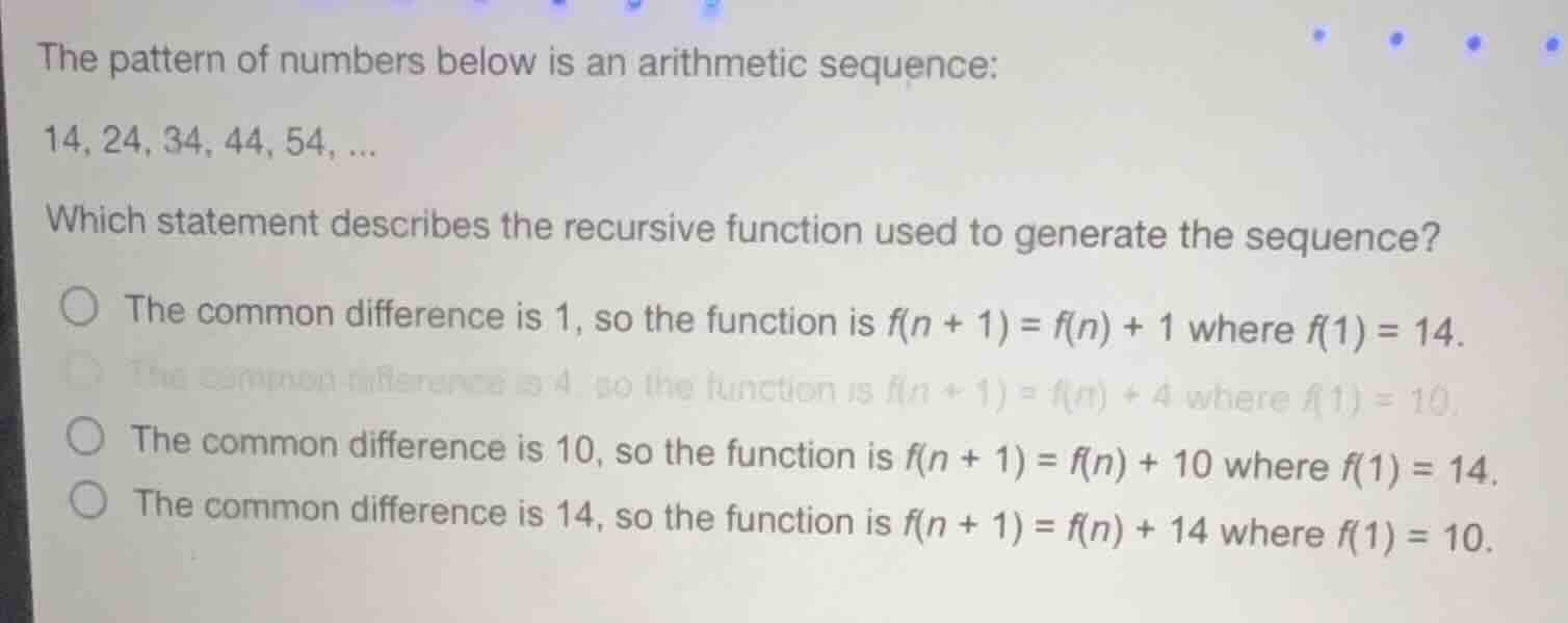 the pattern of numbers below is an arithmetic sequence: 14, 24, 34, 44,…