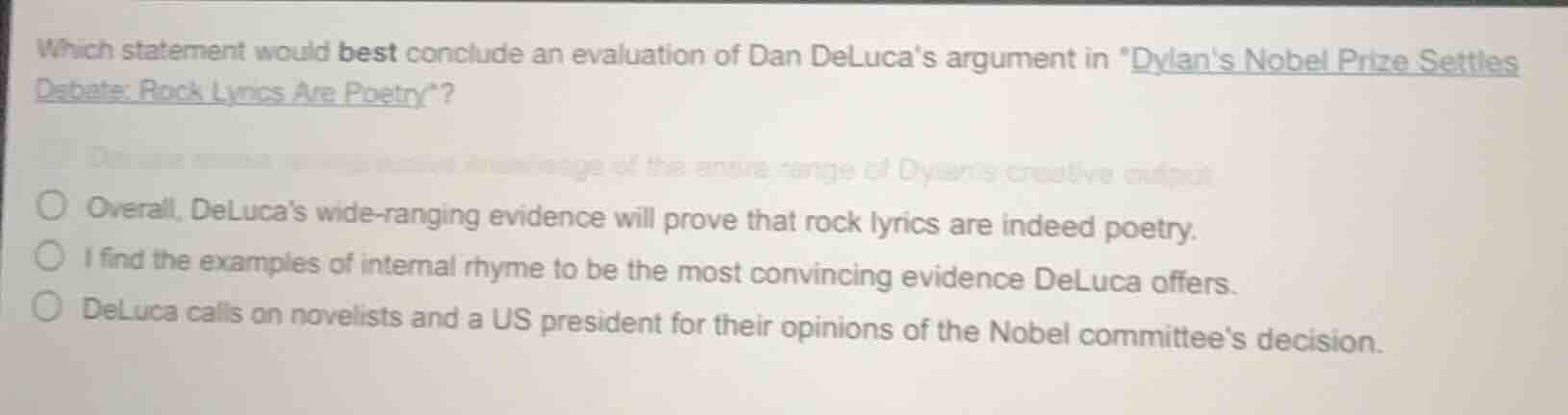 which statement would best conclude an evaluation of dan delucas argume…