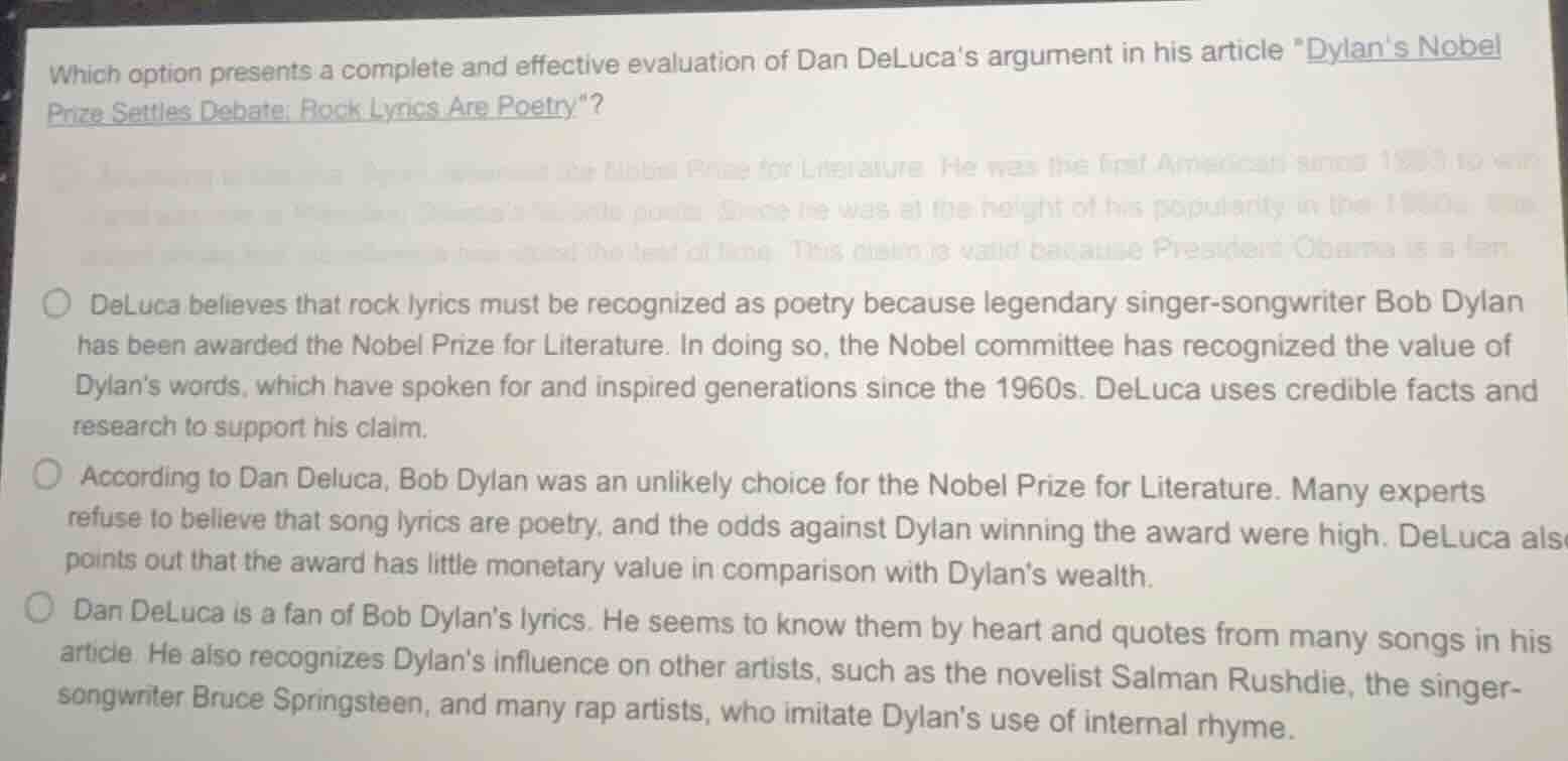 which option presents a complete and effective evaluation of dan deluca…
