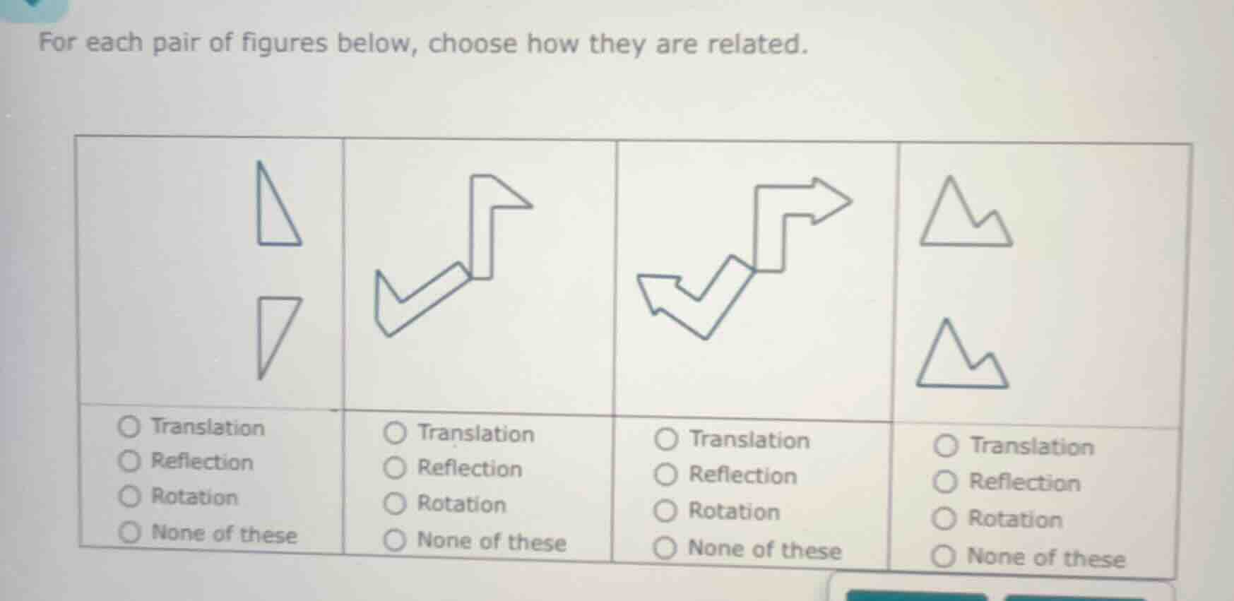 for each pair of figures below, choose how they are related. options fo…