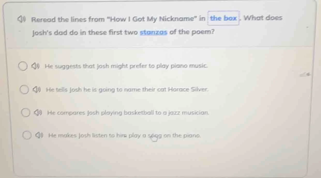 reread the lines from \how i got my nickname\ in the box. what does jos…