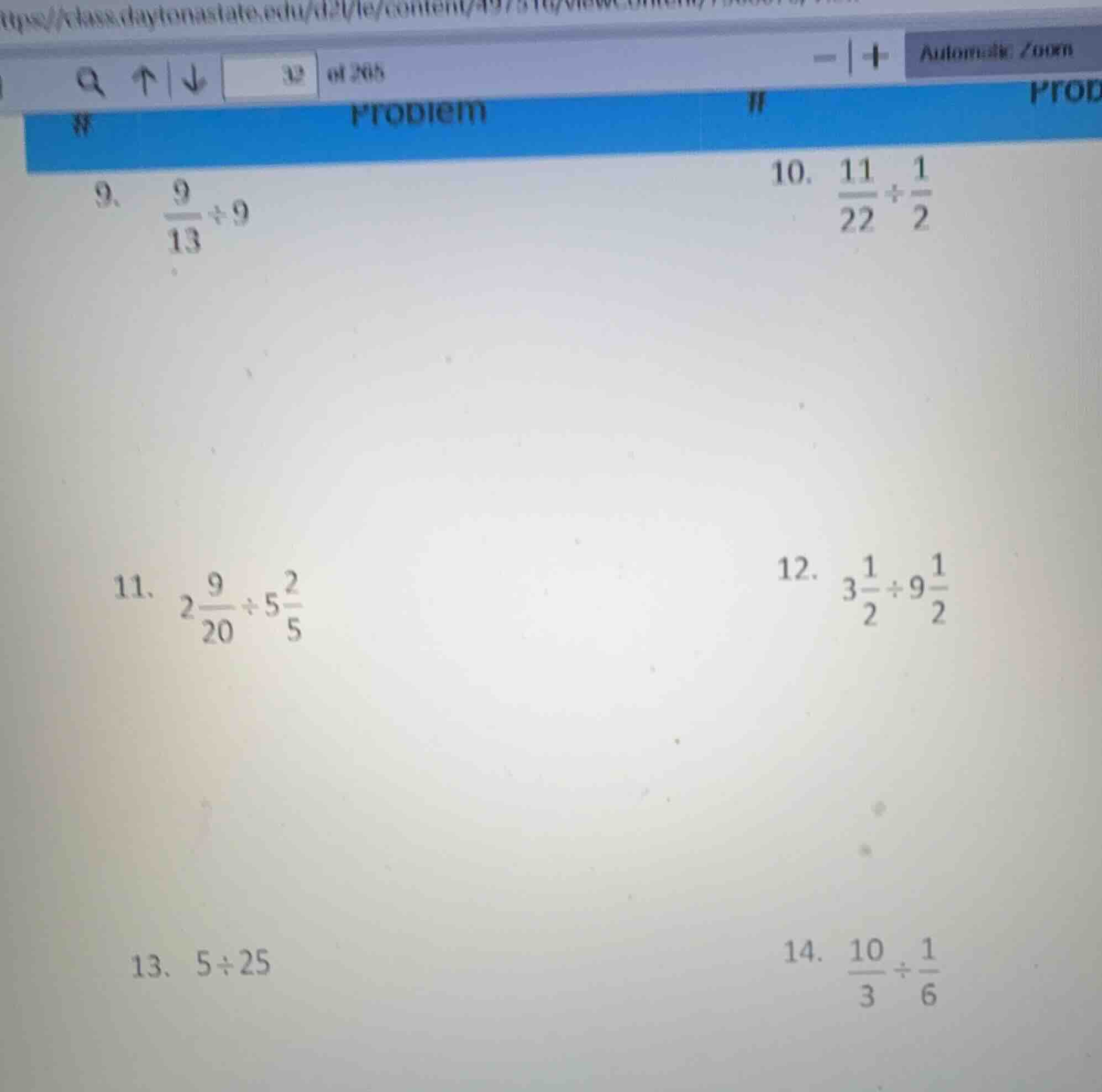 9. \\(\\frac{9}{13} \\div 9\\)\ 10. \\(\\frac{11}{22} \\div \\frac{1}{2…