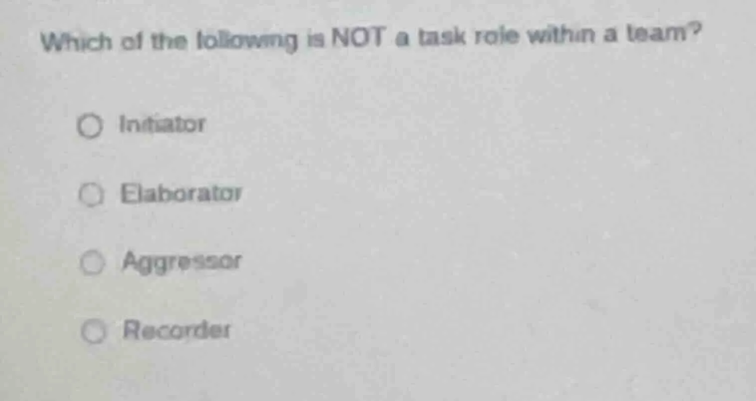 which of the following is not a task role within a team? initiator elab…