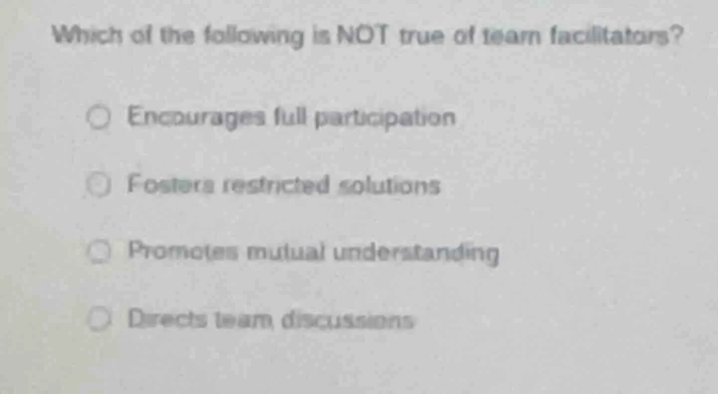 which of the following is not true of team facilitators? encourages ful…