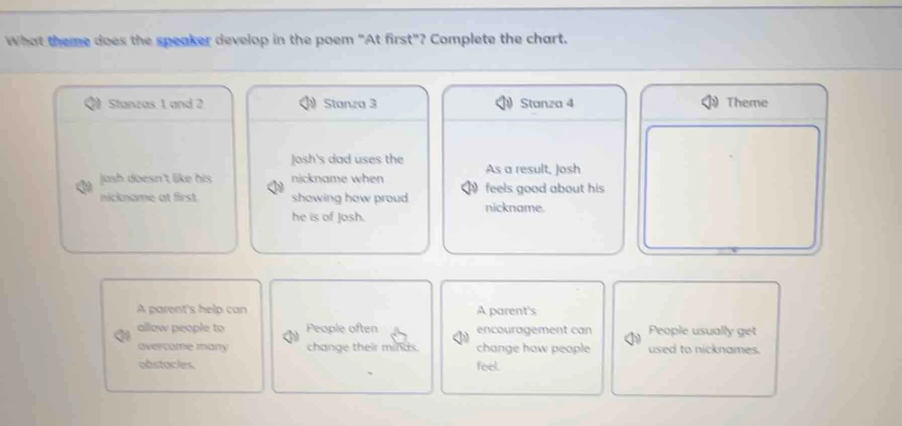 what theme does the speaker develop in the poem \at first\? complete th…