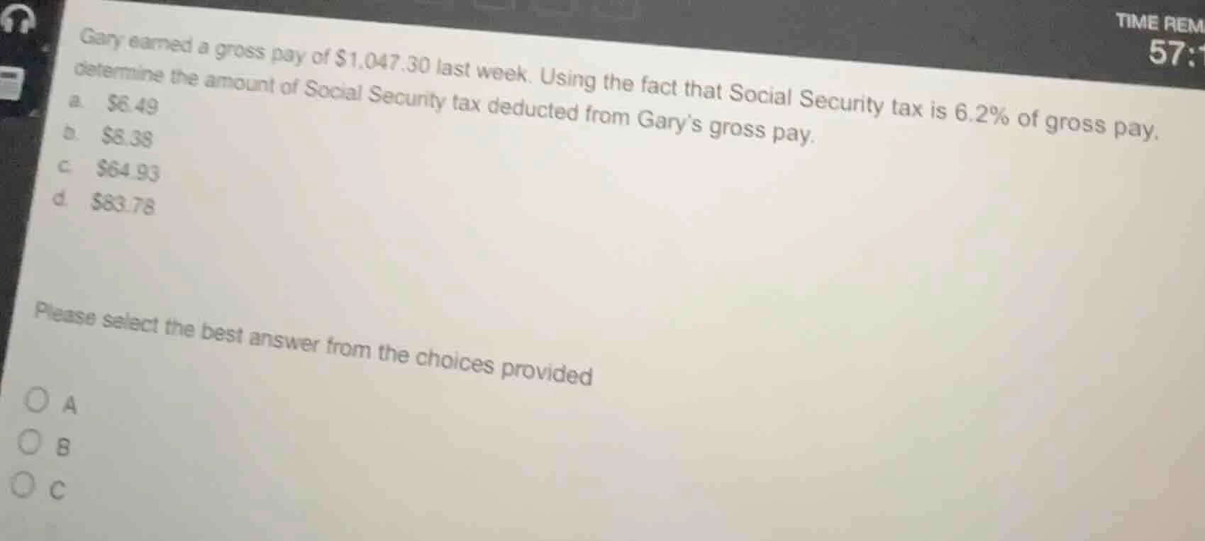 gary earned a gross pay of $1,047.30 last week. using the fact that soc…