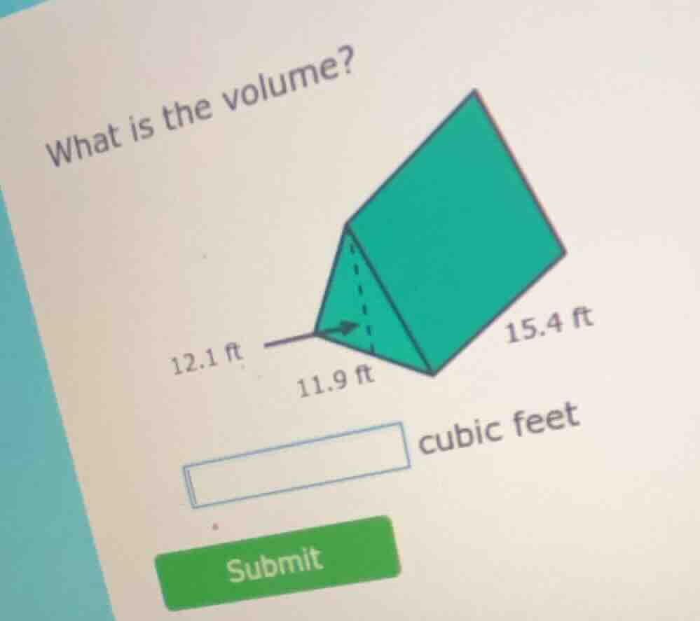 what is the volume? 12.1 ft 11.9 ft 15.4 ft blank cubic feet submit