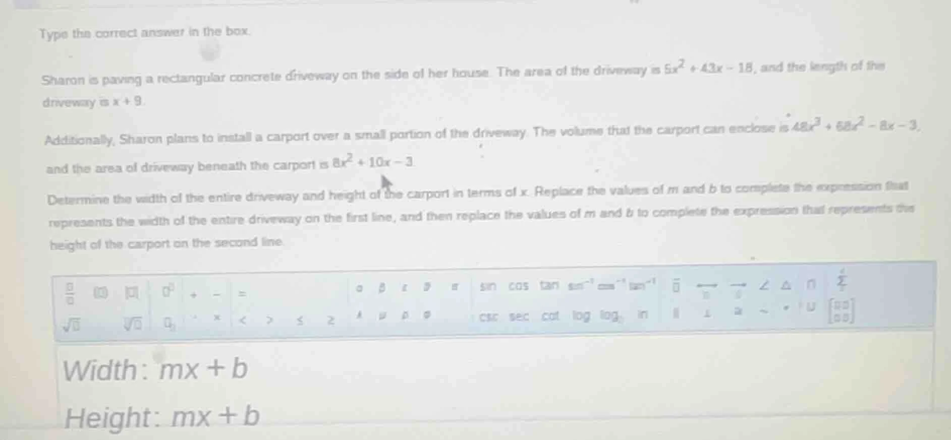 type the correct answer in the box. sharon is paving a rectangular conc…
