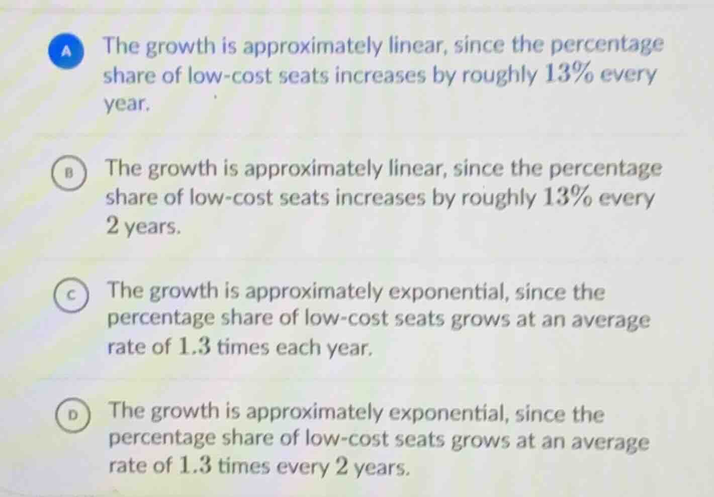 a the growth is approximately linear, since the percentage share of low…