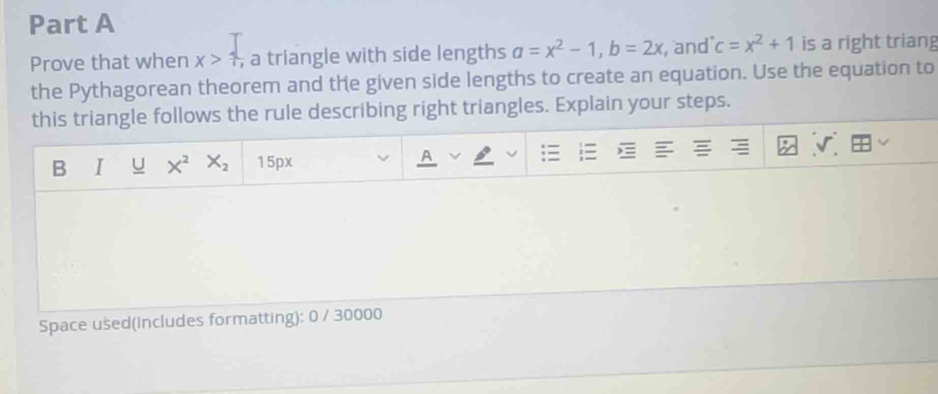 part a prove that when x > 1, a triangle with side lengths ( a = x^2 - …