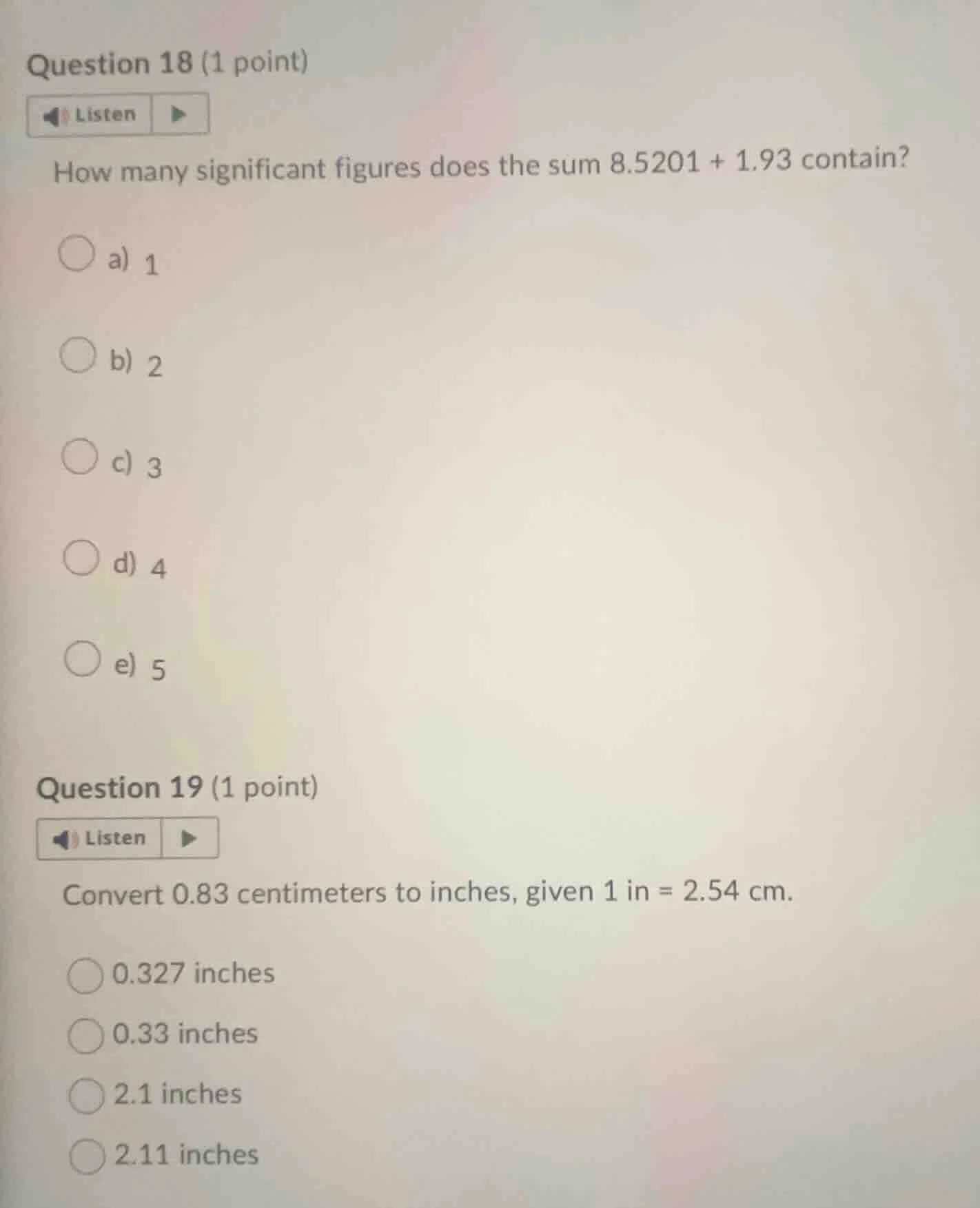 question 18 (1 point) listen how many significant figures does the sum …