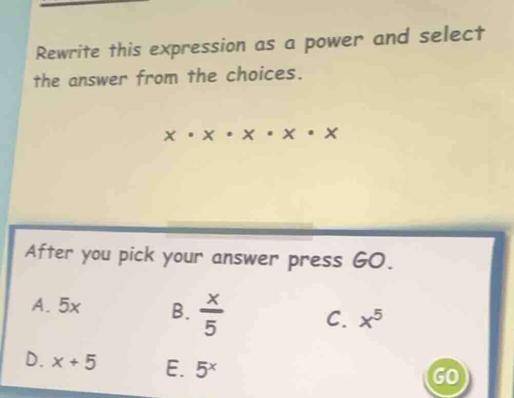 rewrite this expression as a power and select the answer from the choic…