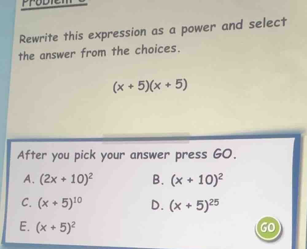 rewrite this expression as a power and select the answer from the choic…
