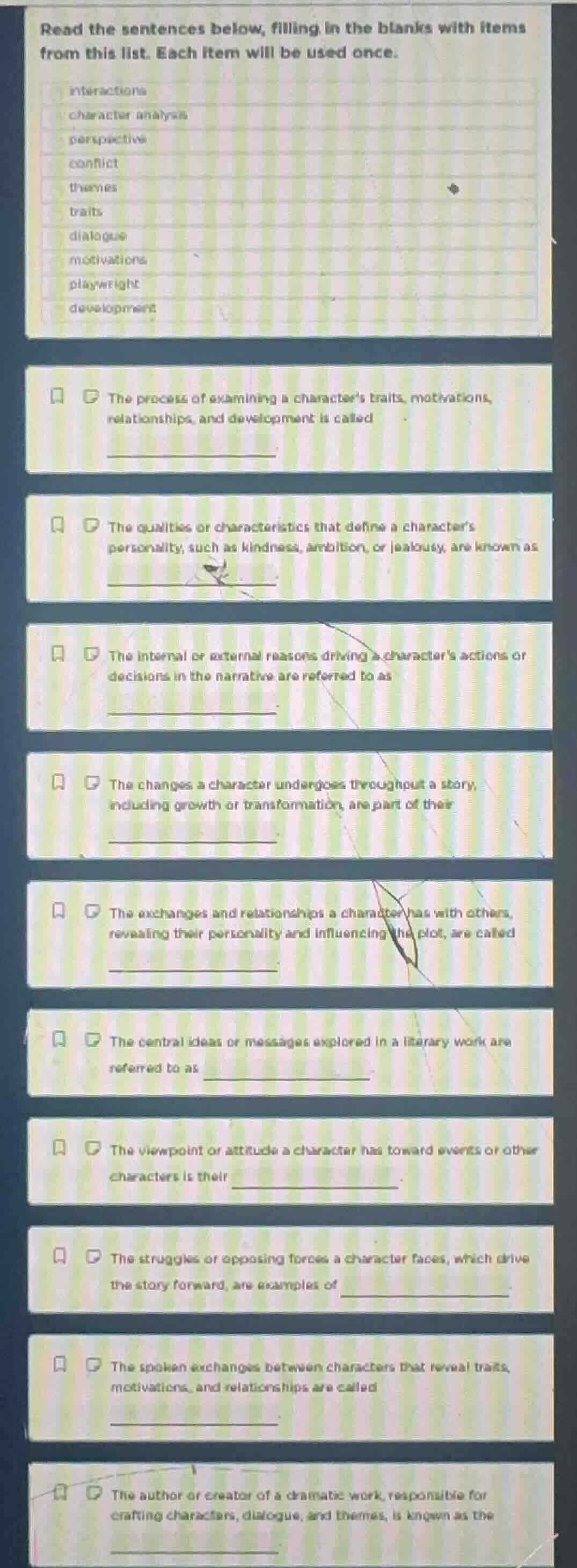 read the sentences below, filling in the blanks with items from this li…