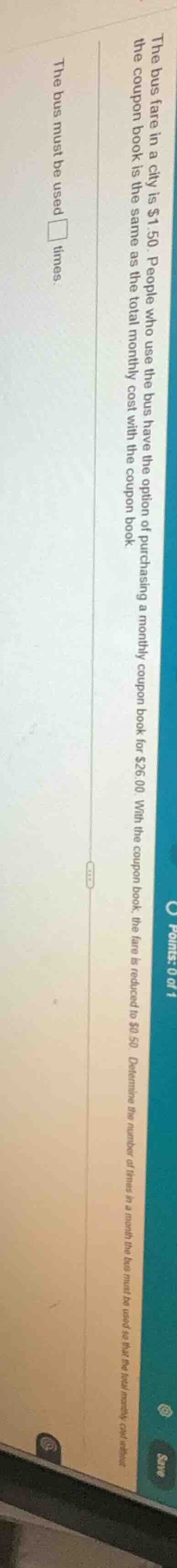 the bus fare in a city is $1.50. people who use the bus have the option…