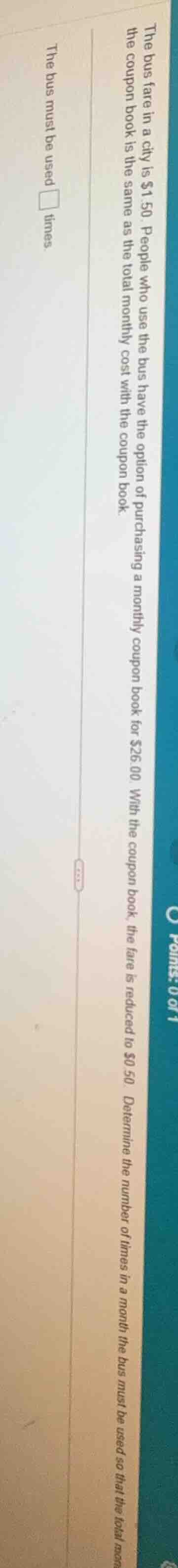 the bus fare in a city is $1.50. people who use the bus have the option…