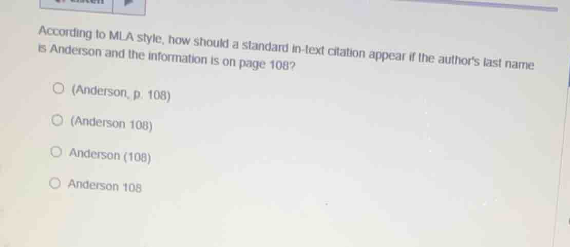 according to mla style, how should a standard in - text citation appear…