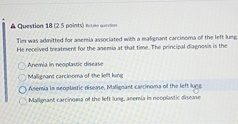 question 18 (2.5 points) retake question tim was admitted for anemia as…