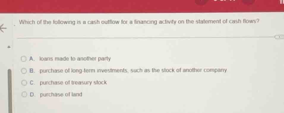 which of the following is a cash outflow for a financing activity on th…