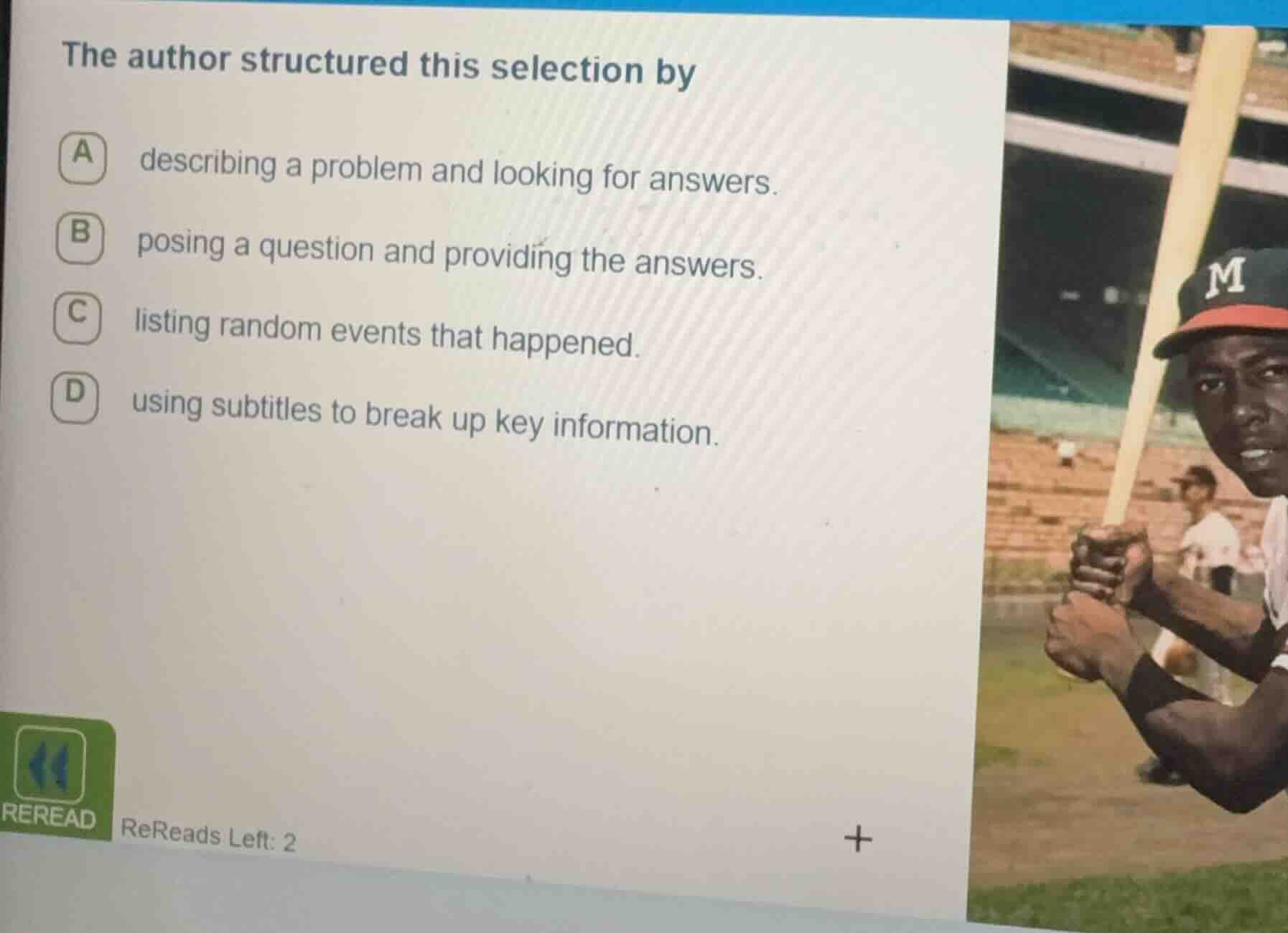the author structured this selection by a describing a problem and look…
