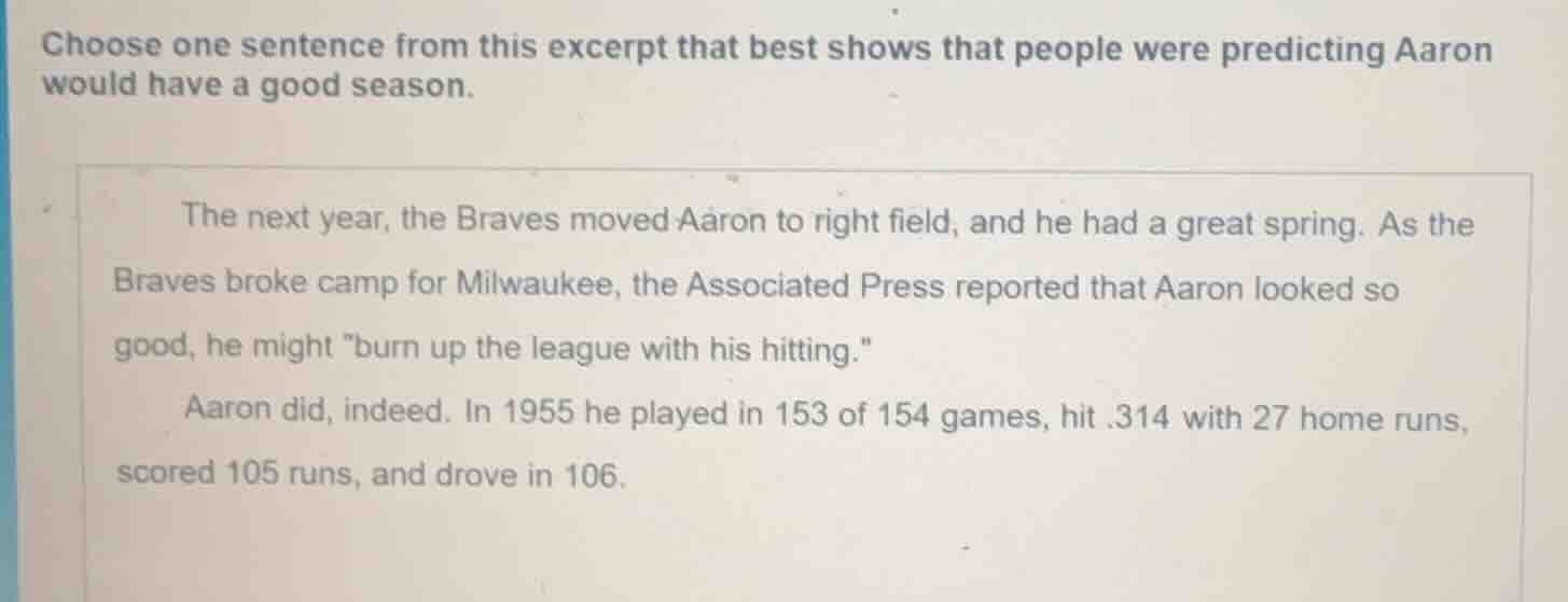 choose one sentence from this excerpt that best shows that people were …