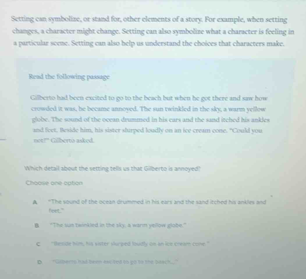 setting can symbolize, or stand for, other elements of a story. for exa…