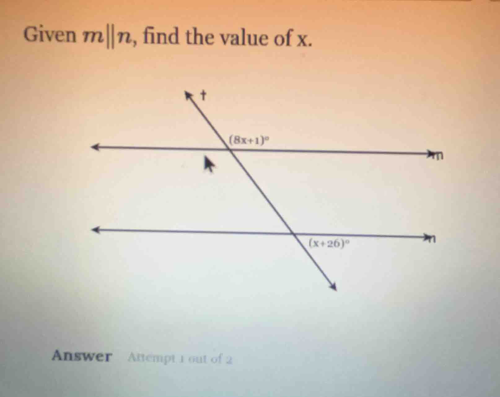 given ( m parallel n ), find the value of ( x ).