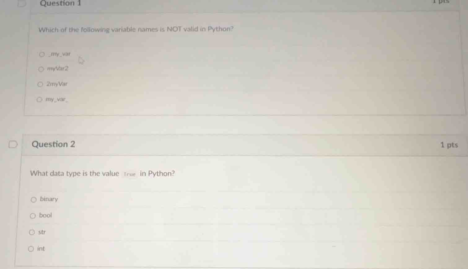 question 1 which of the following variable names is not valid in python…