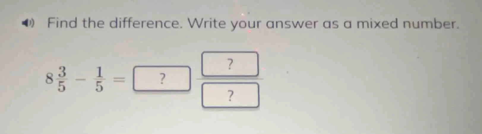 find the difference. write your answer as a mixed number. \\( 8\\frac{3…