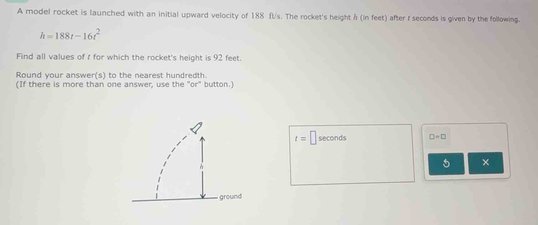 a model rocket is launched with an initial upward velocity of 188 ft/s.…