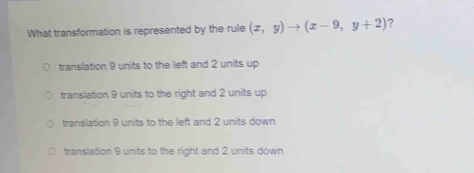 what transformation is represented by the rule ((x, y) \to (x - 9, y + …