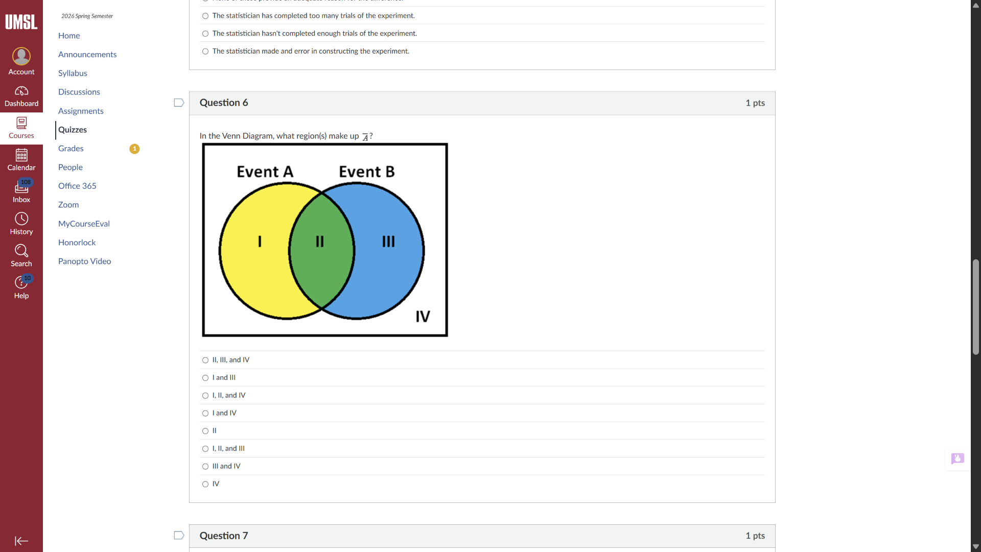question 6 1 pts in the venn diagram, what region(s) make up \\(\\overl…