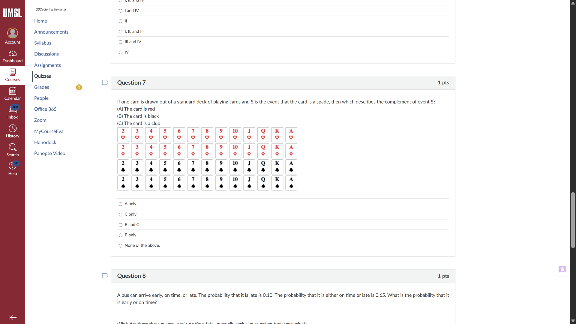 question 7 1 pts if one card is drawn out of a standard deck of playing…