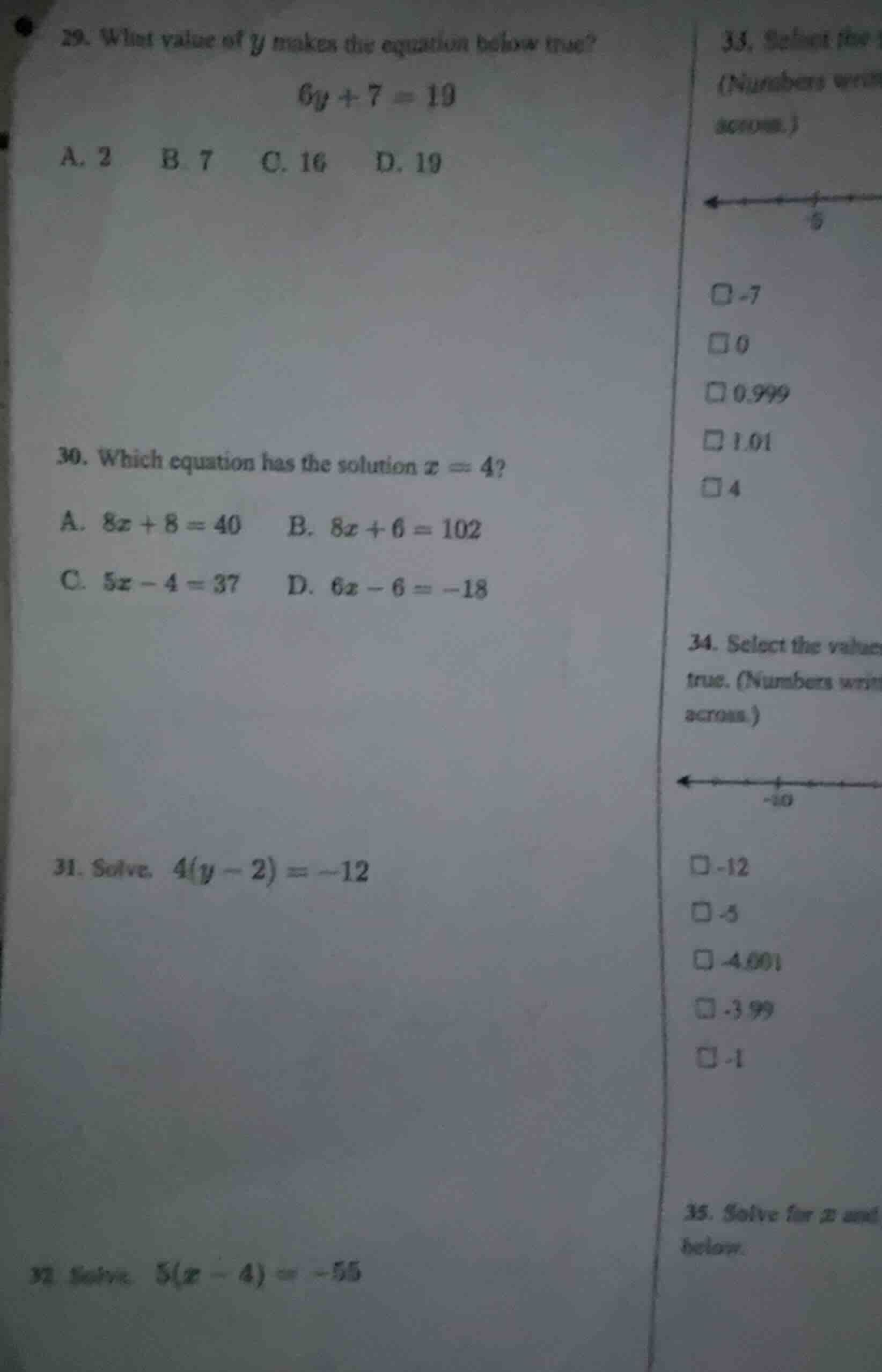 29. what value of ( y ) makes the equation below true?( 6y + 7 = 19 )a.…