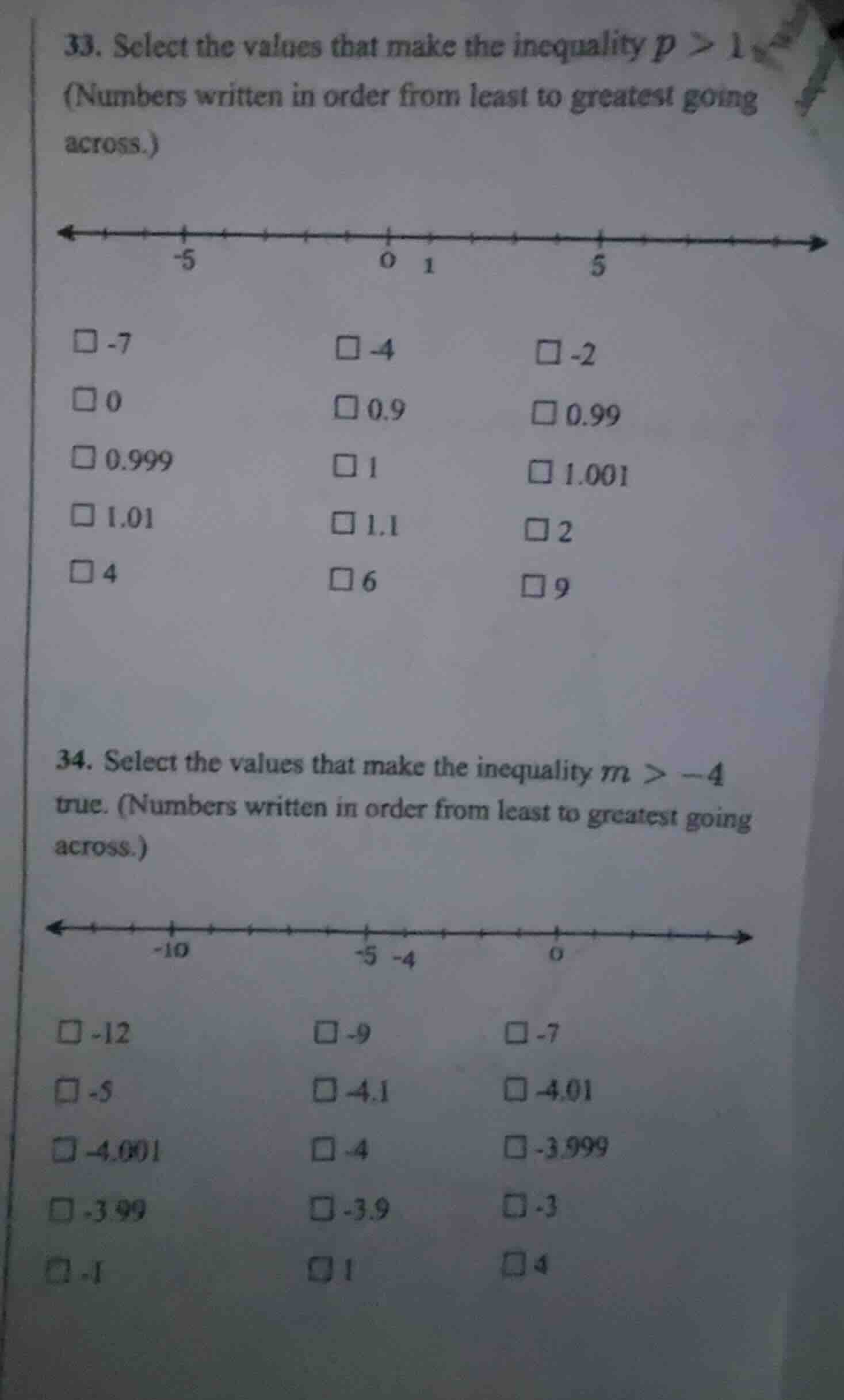 33. select the values that make the inequality $p > 1$ (numbers written…