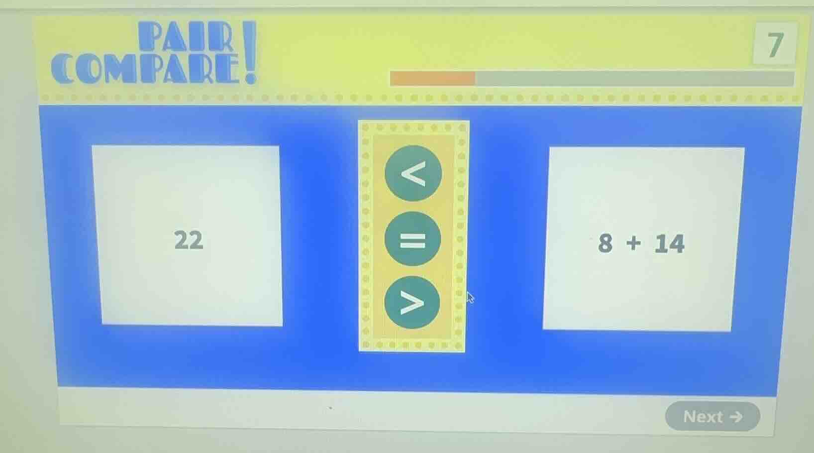 pair compare! 7 22 8 + 14 next